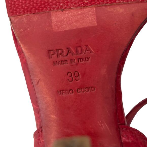 Prada Strappy Croc-Embossed Leather Sandals Red Size 39 - Picture 7 of 8